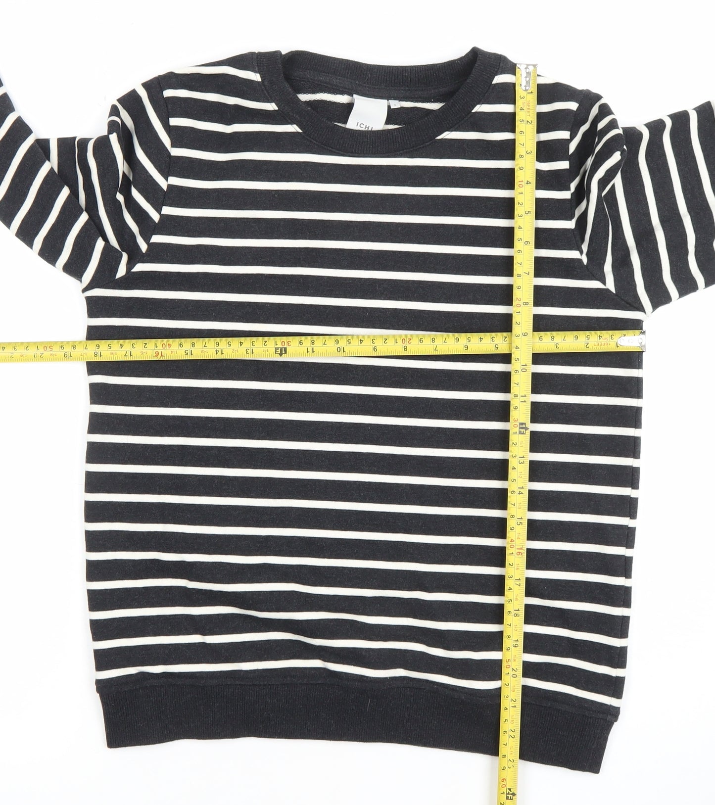 ICHI Womens Black White Striped Cotton Blend Pullover Sweatshirt Size S
