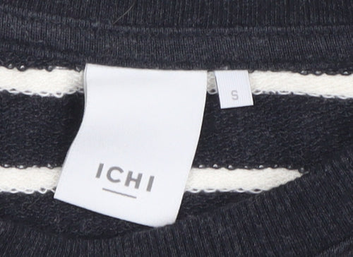 ICHI Womens Black White Striped Cotton Blend Pullover Sweatshirt Size S