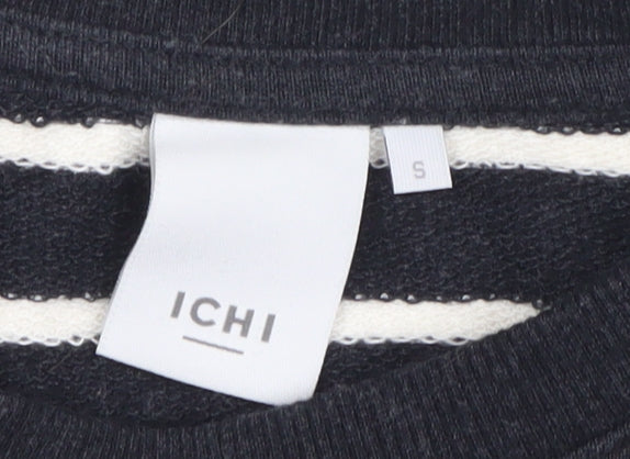 ICHI Womens Black White Striped Cotton Blend Pullover Sweatshirt Size S