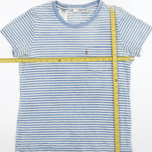 Levi's Women Blue Striped Cotton Crew Neck Short Sleeve T-Shirt S
