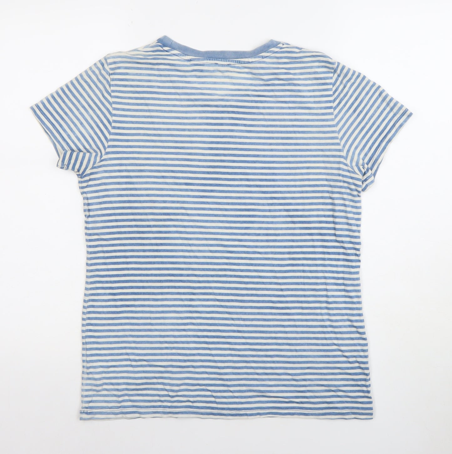 Levi's Women Blue Striped Cotton Crew Neck Short Sleeve T-Shirt S