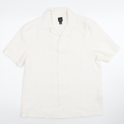River Island Men's Ivory Short Sleeve Button-Up Shirt Size S