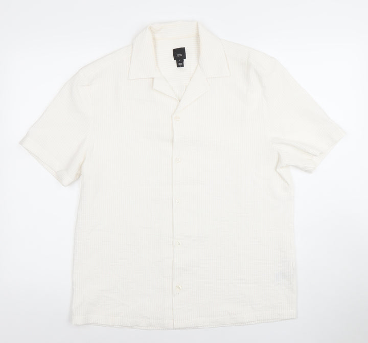 River Island Men's Ivory Short Sleeve Button-Up Shirt Size S