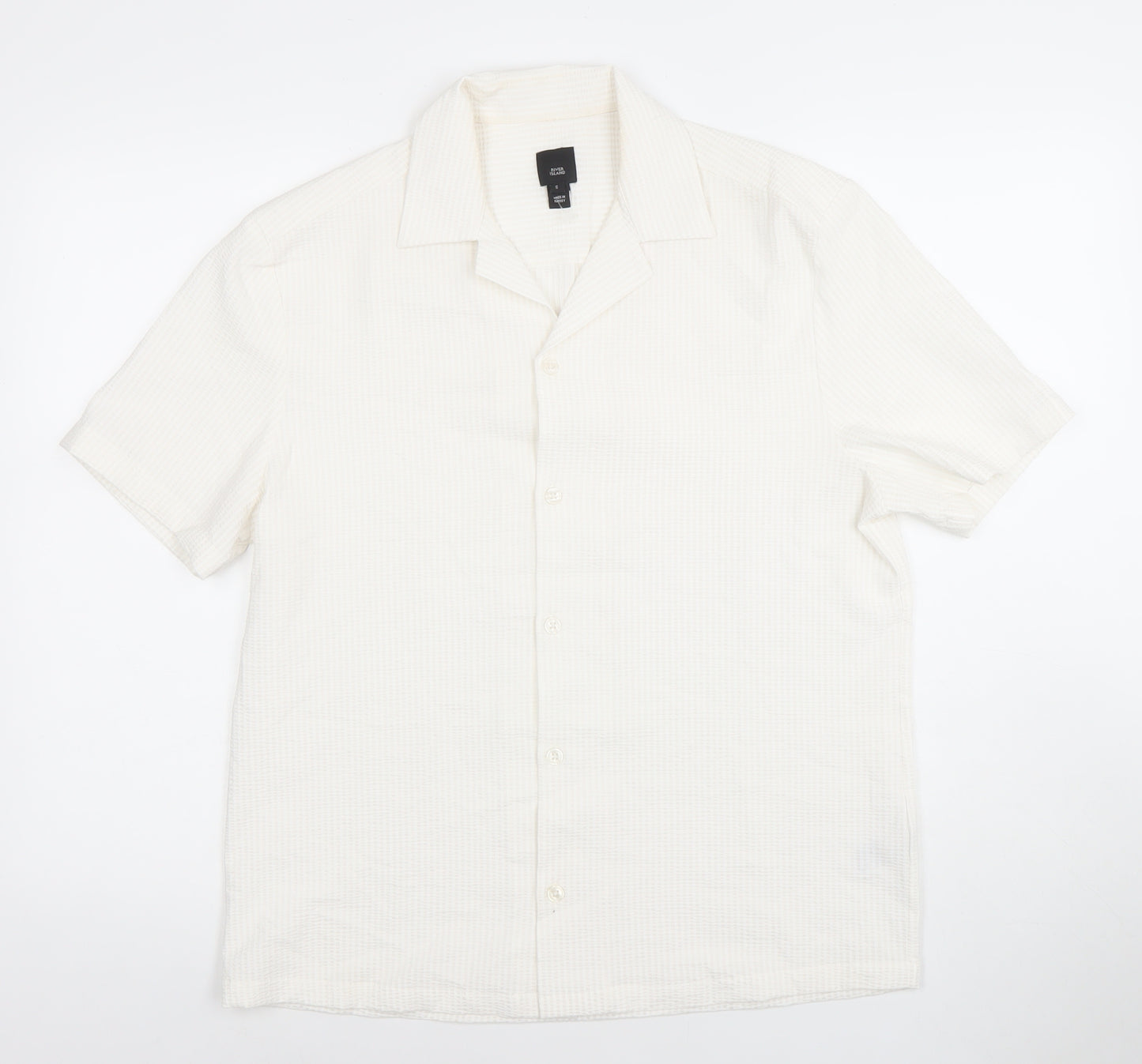 River Island Men's Ivory Short Sleeve Button-Up Shirt Size S