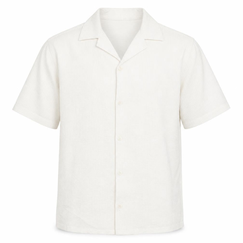 Front view of River Island Men's Ivory Short Sleeve Button-Up Shirt, size S