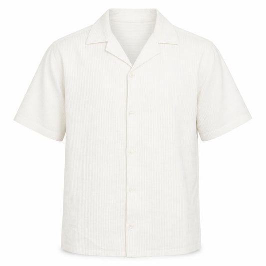 Front view of River Island Men's Ivory Short Sleeve Button-Up Shirt, size S