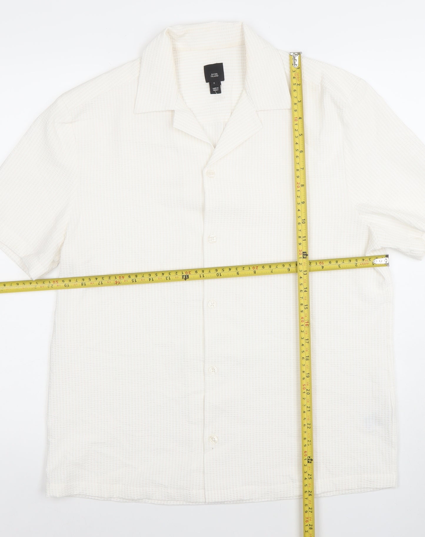 River Island Men's Ivory Short Sleeve Button-Up Shirt Size S