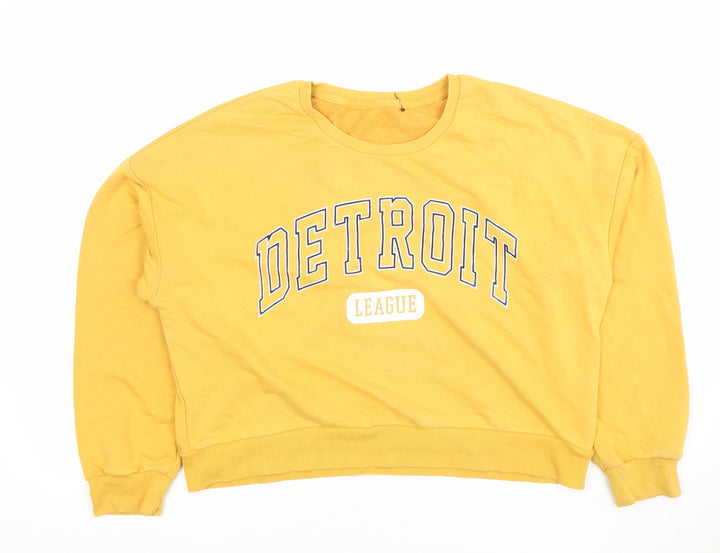 New Look Womens Yellow Detroit League Cotton Sweatshirt UK 12