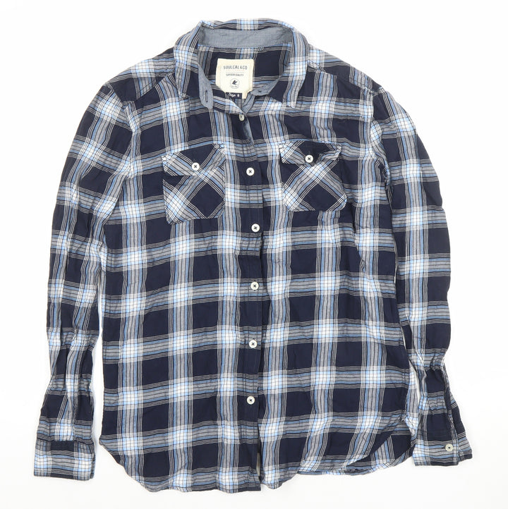 SoulCal & Co Womens Blue Plaid Button-Up Long Sleeve Shirt Size 8