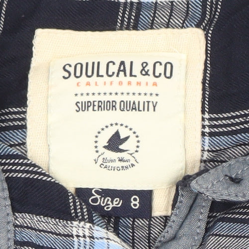 SoulCal & Co Womens Blue Plaid Button-Up Long Sleeve Shirt Size 8