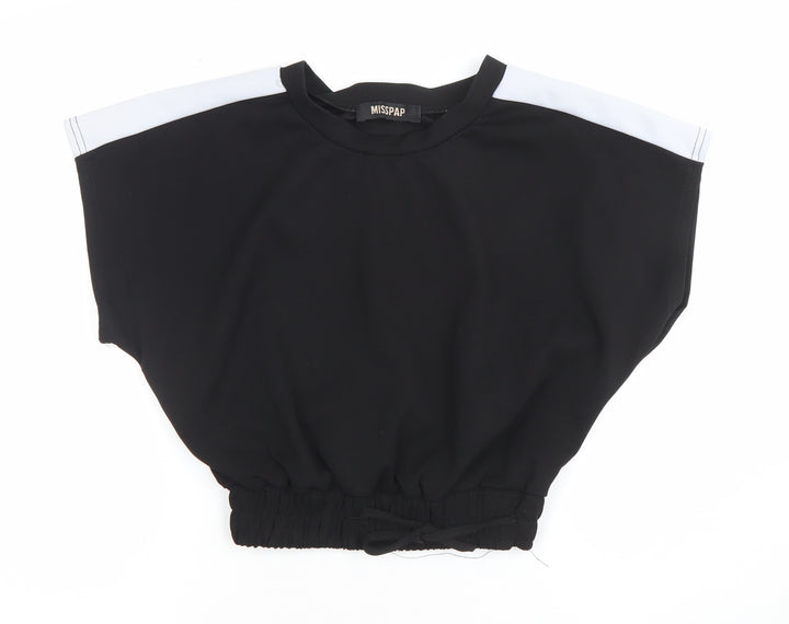 Misspap Women's Black Cropped Relaxed Jersey T-Shirt UK 8