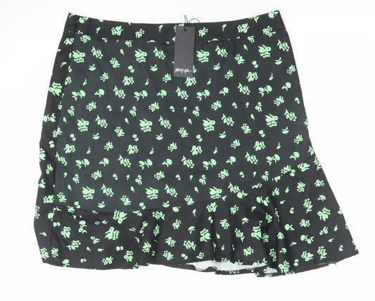 Nasty Gal Women's Black Floral Flare Short Skirt Size 16