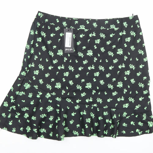 Nasty Gal Women's Black Floral Flare Short Skirt Size 16