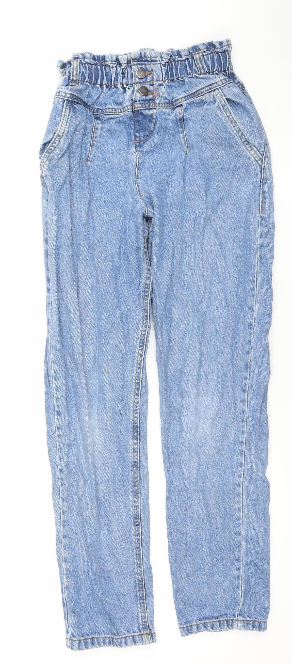 F&F Girls Blue Paperbag High Waist Relaxed Denim Jeans 12 Years