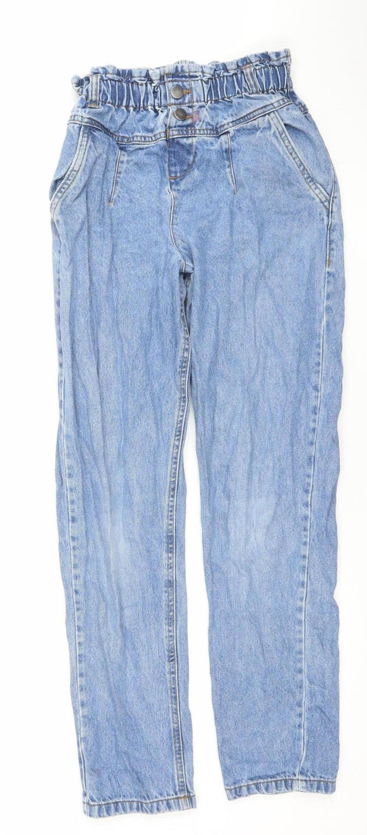 F&F Girls Blue Paperbag High Waist Relaxed Denim Jeans 12 Years