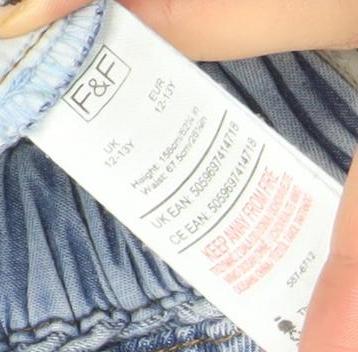 F&F Girls Blue Paperbag High Waist Relaxed Denim Jeans 12 Years