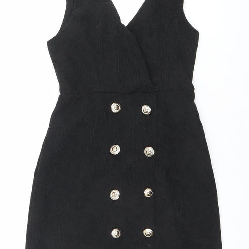 SHEIN Women’s Black Corduroy Pinafore Dress XS Sleeveless Button