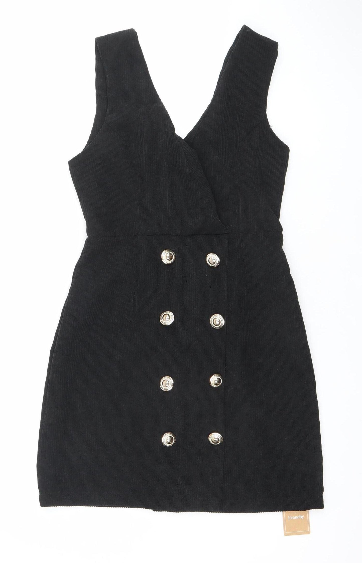SHEIN Women’s Black Corduroy Pinafore Dress XS Sleeveless Button