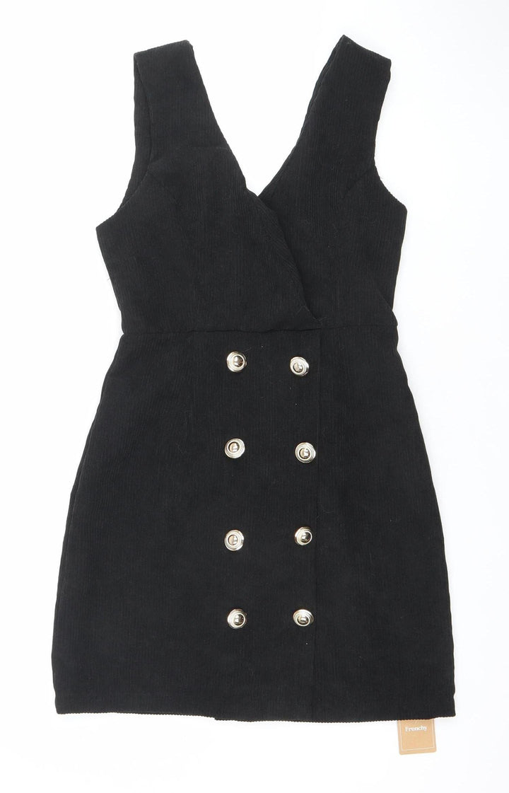 SHEIN Women’s Black Corduroy Pinafore Dress XS Sleeveless Button