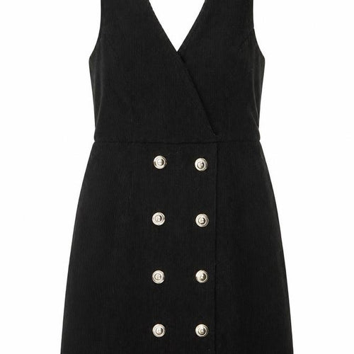 SHEIN Women’s Black Corduroy Pinafore Dress XS Sleeveless Button