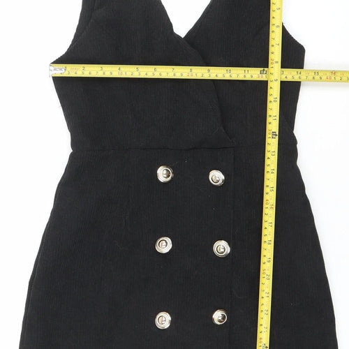 SHEIN Women’s Black Corduroy Pinafore Dress XS Sleeveless Button