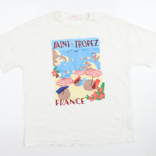 Savida Women's White Graphic Saint-Tropez T-Shirt Small