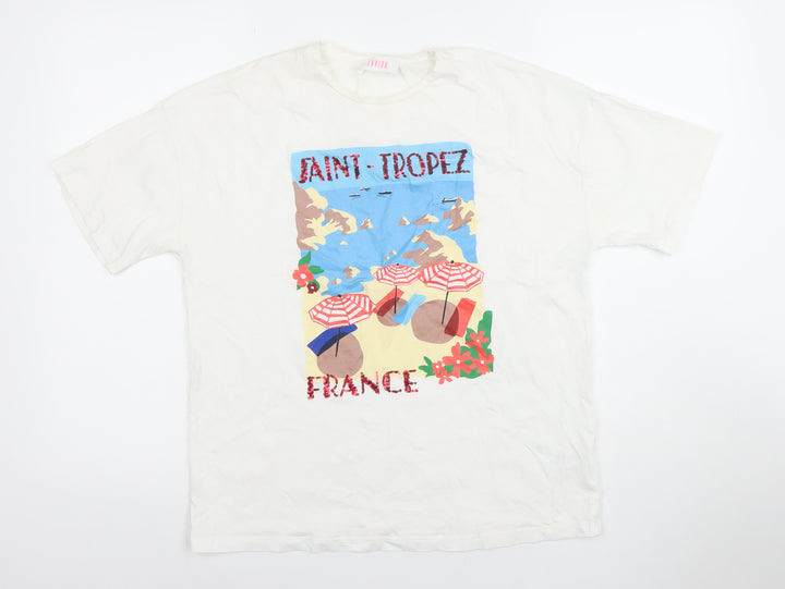 Savida Women's White Graphic Saint-Tropez T-Shirt Small