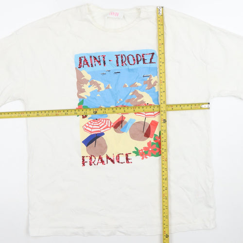 Savida Women's White Graphic Saint-Tropez T-Shirt Small