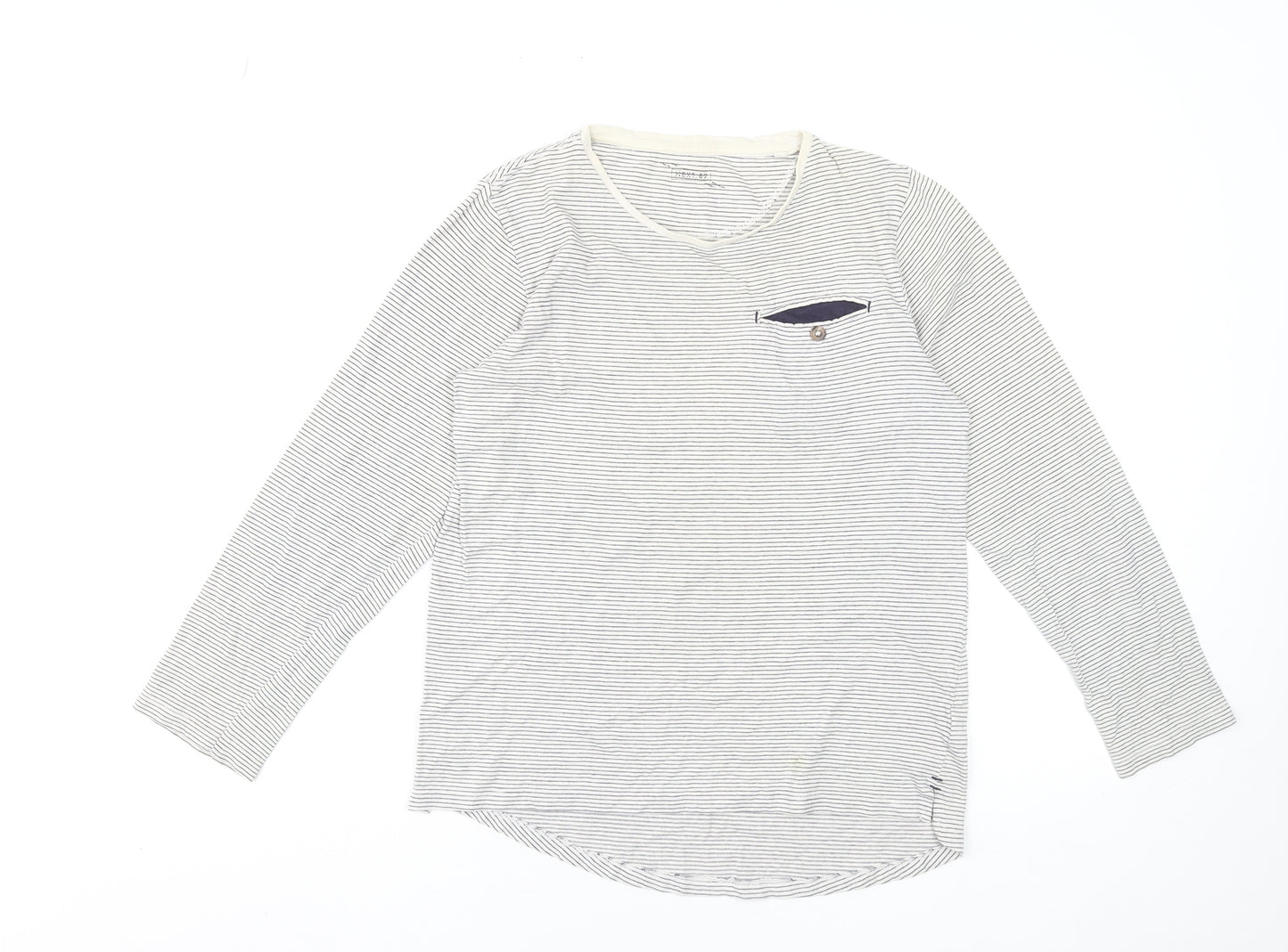 Next Boys White Striped Long Sleeve Cotton T-Shirt 12 Years