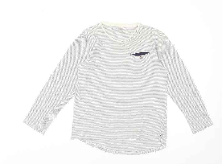 Next Boys White Striped Long Sleeve Cotton T-Shirt 12 Years