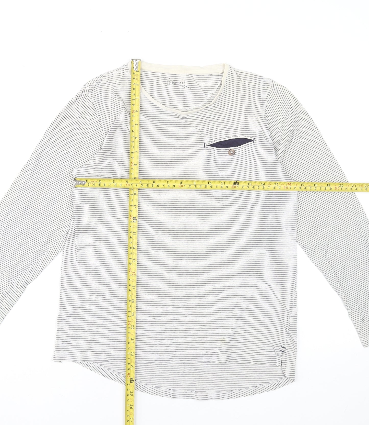 Next Boys White Striped Long Sleeve Cotton T-Shirt 12 Years