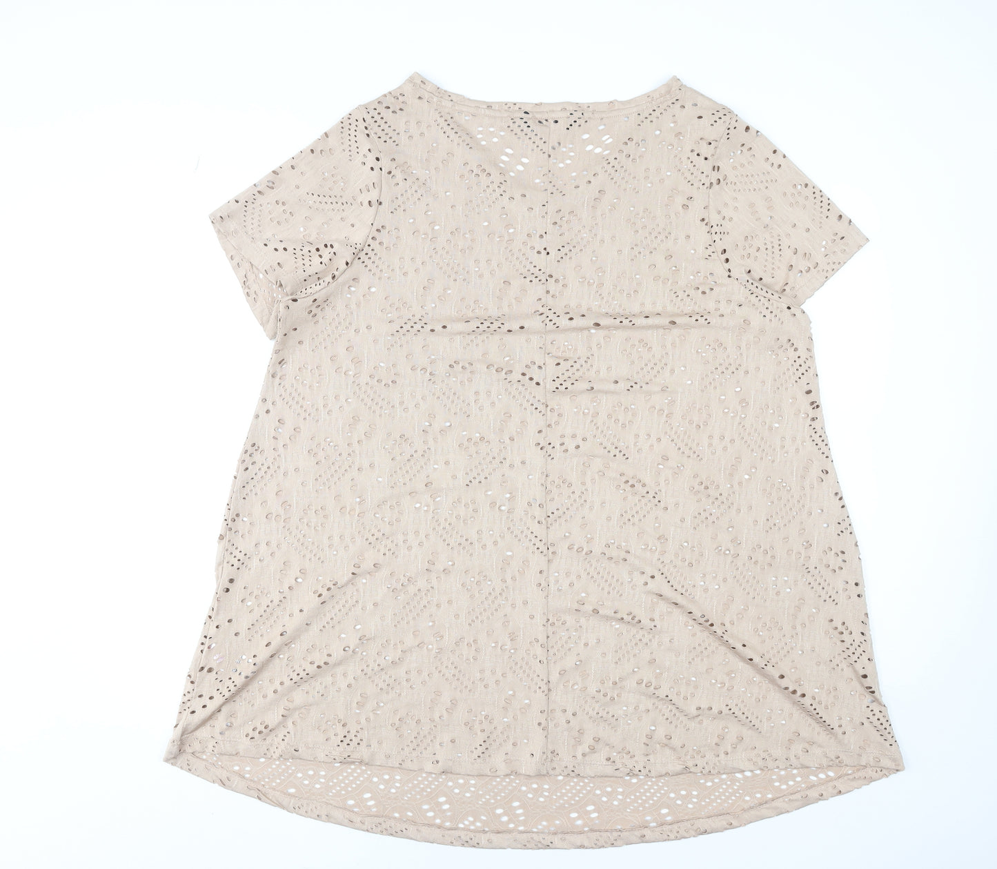 Yours Women’s Beige Plus Size 20 V-Neck Cutwork Short Sleeve T-Shirt