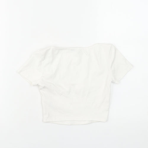 Zara Women White Cropped Square Neck Short Sleeve T-Shirt S
