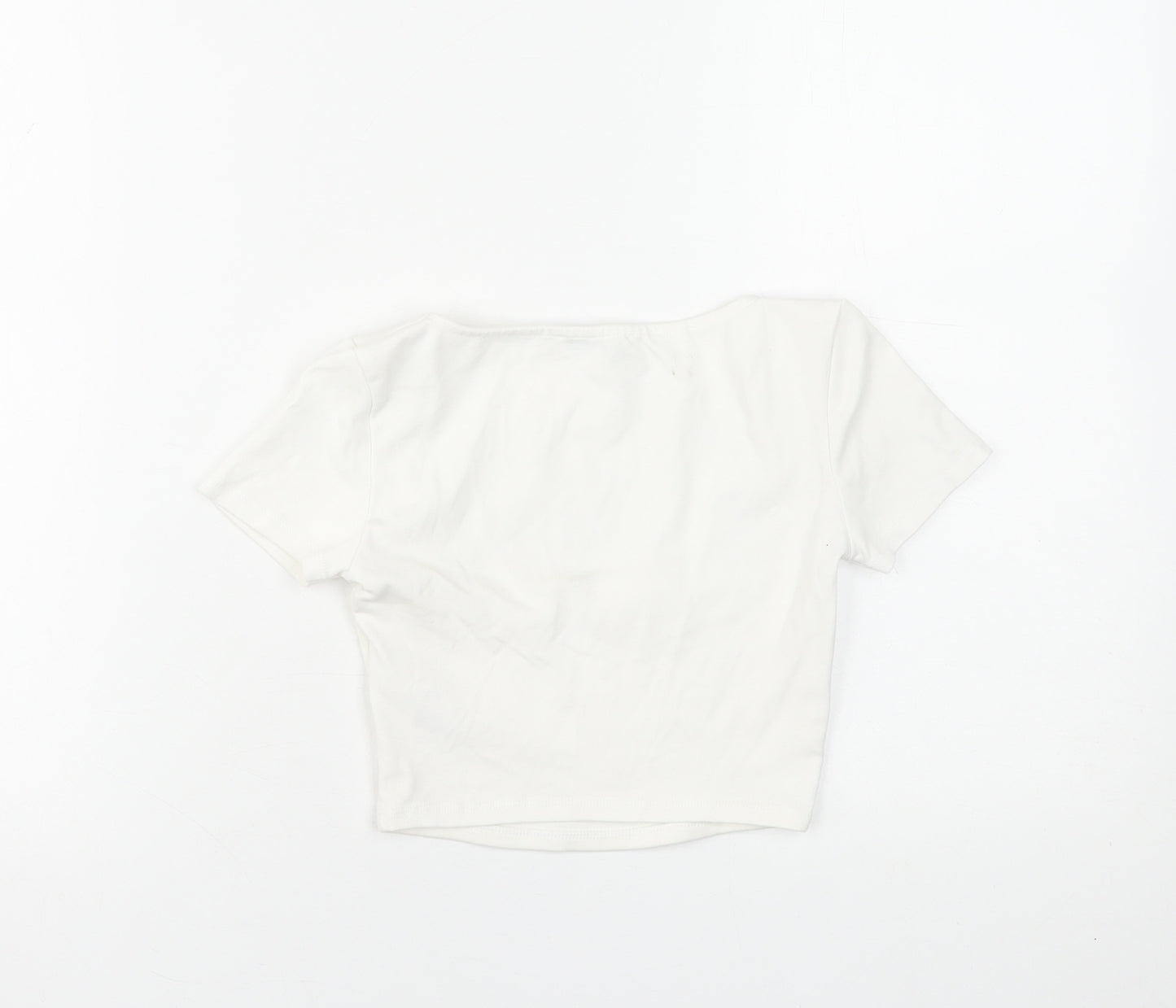 Zara Women White Cropped Square Neck Short Sleeve T-Shirt S