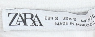 Zara Women White Cropped Square Neck Short Sleeve T-Shirt S