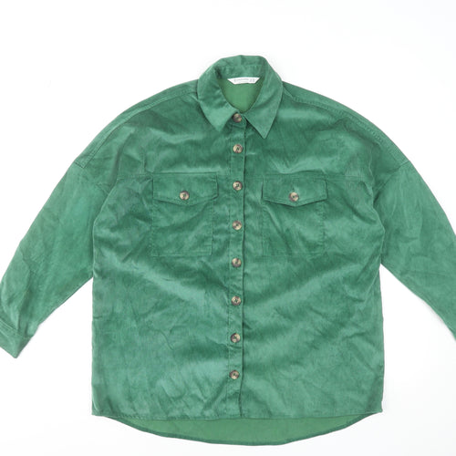 Stradivarius Womens Green Corduroy Button-Up Shirt XS