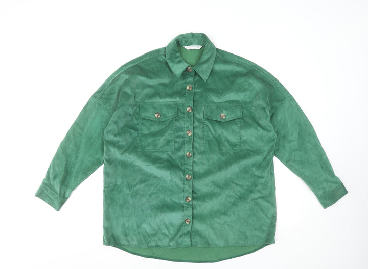 Stradivarius Womens Green Corduroy Button-Up Shirt XS