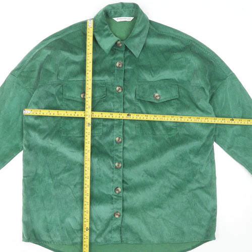 Stradivarius Womens Green Corduroy Button-Up Shirt XS