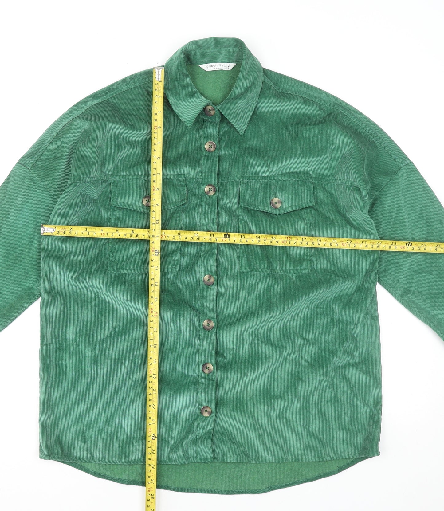 Stradivarius Womens Green Corduroy Button-Up Shirt XS