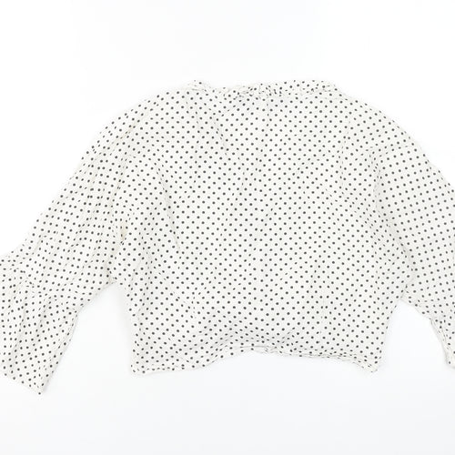 Zara Women’s White Polka Dot Cropped Blouse Size S Cotton Linen