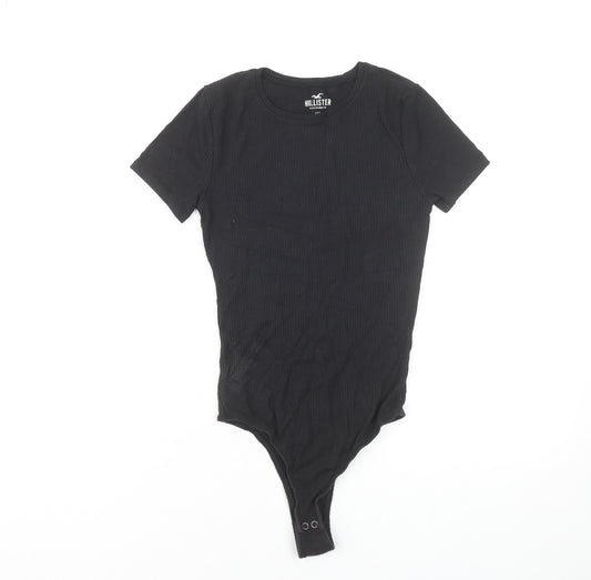Hollister Women Black Ribbed Short Sleeve Bodysuit XS