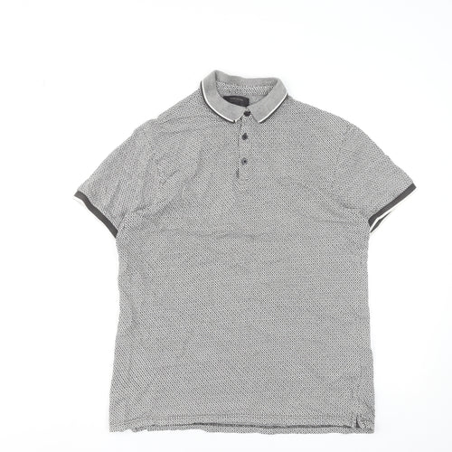 River Island Men's Grey Geometric Pattern Polo Shirt Size M