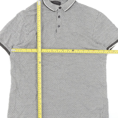 River Island Men's Grey Geometric Pattern Polo Shirt Size M