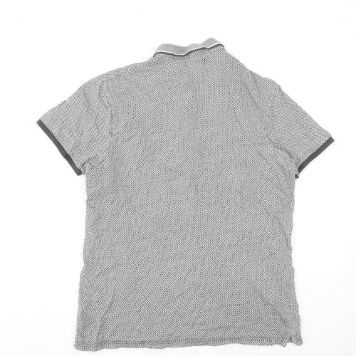River Island Men's Grey Geometric Pattern Polo Shirt Size M