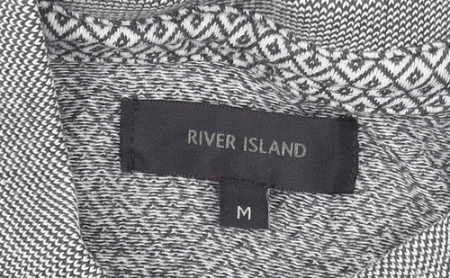 River Island Men's Grey Geometric Pattern Polo Shirt Size M