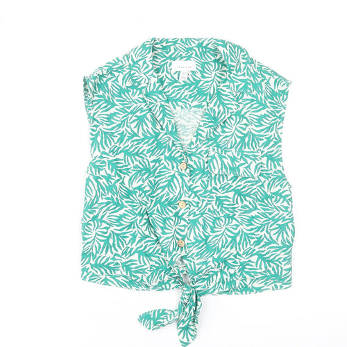 Topshop Women's Green Tropical Linen Blend Cropped Blouse UK 10