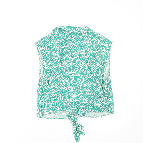 Topshop Women's Green Tropical Linen Blend Cropped Blouse UK 10
