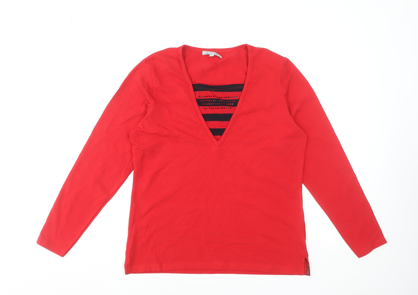 Hajo Women's Red Long Sleeve V-Neck Stretch Cotton T-Shirt Size 12