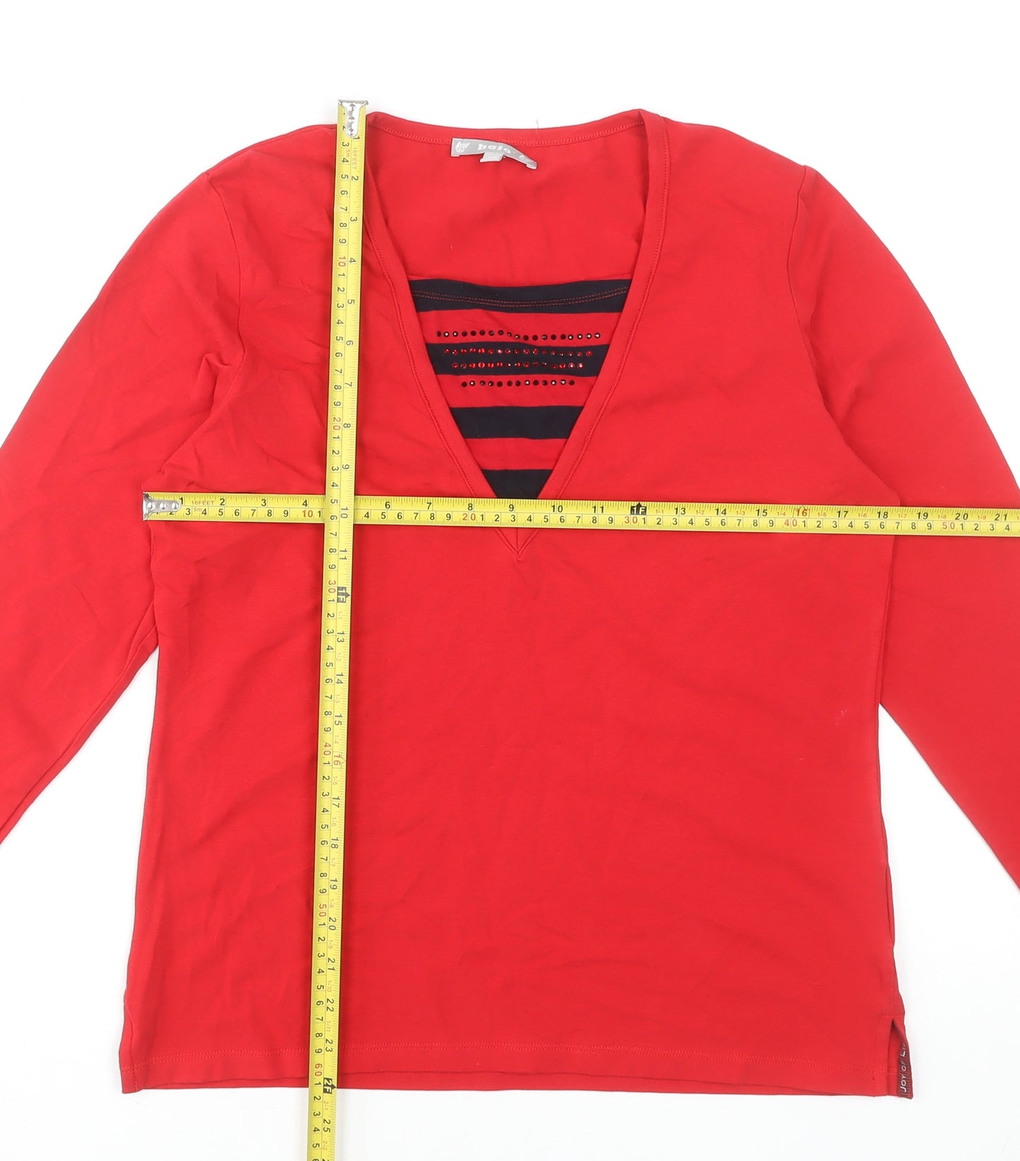 Hajo Women's Red Long Sleeve V-Neck Stretch Cotton T-Shirt Size 12