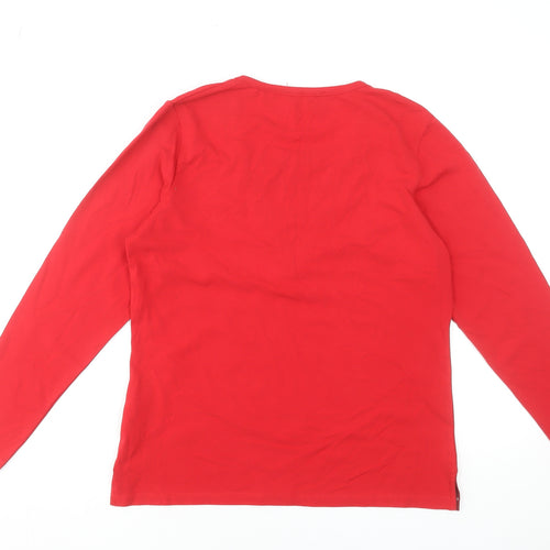 Hajo Women's Red Long Sleeve V-Neck Stretch Cotton T-Shirt Size 12